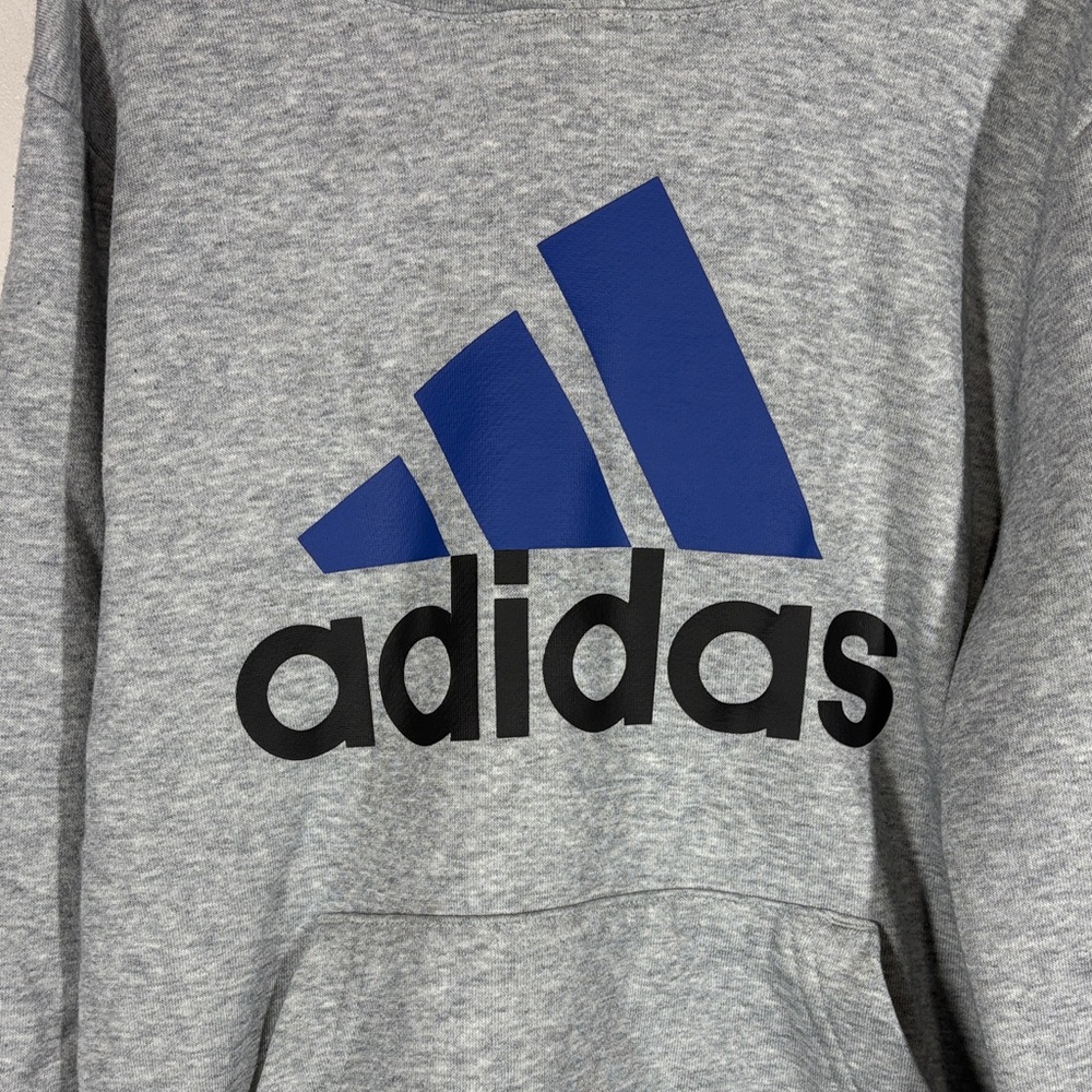 Adidas Heather Gray Hoodie with Navy Logo size 10/12 - Picture 2 of 9